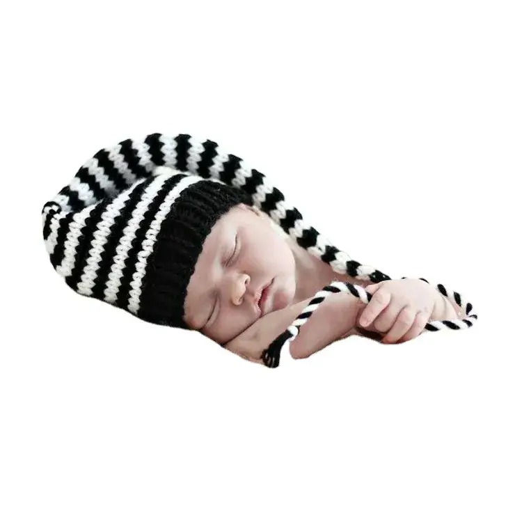 Newborn Knitted Hat with Long Tail Ball Decor - Image 15