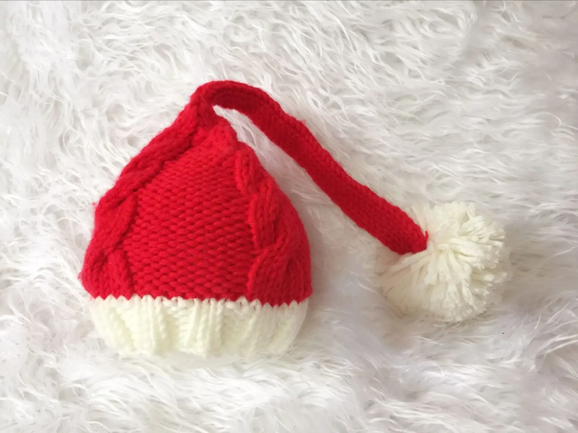 Newborn Knitted Hat with Long Tail Ball Decor - Image 2