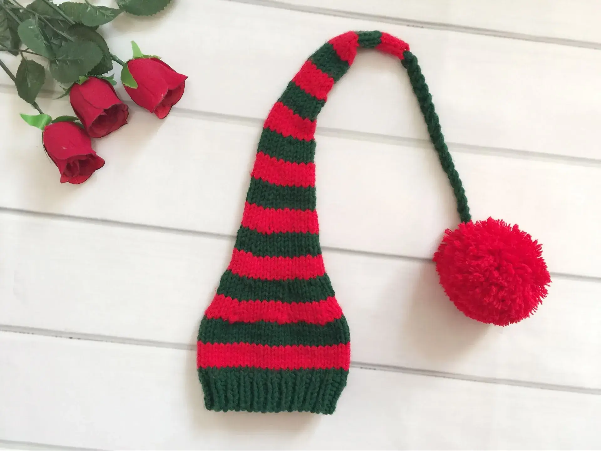 Newborn Knitted Hat with Long Tail Ball Decor - Image 3