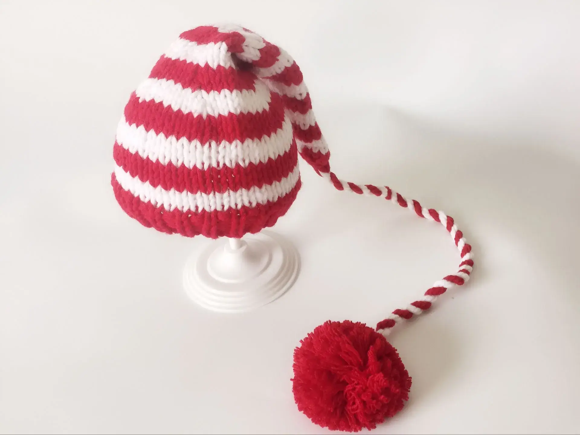 Newborn Knitted Hat with Long Tail Ball Decor - Image 8