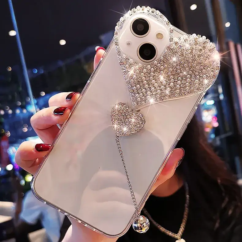Creative Heart Rhinestone iPhone Case 17 Pro Max