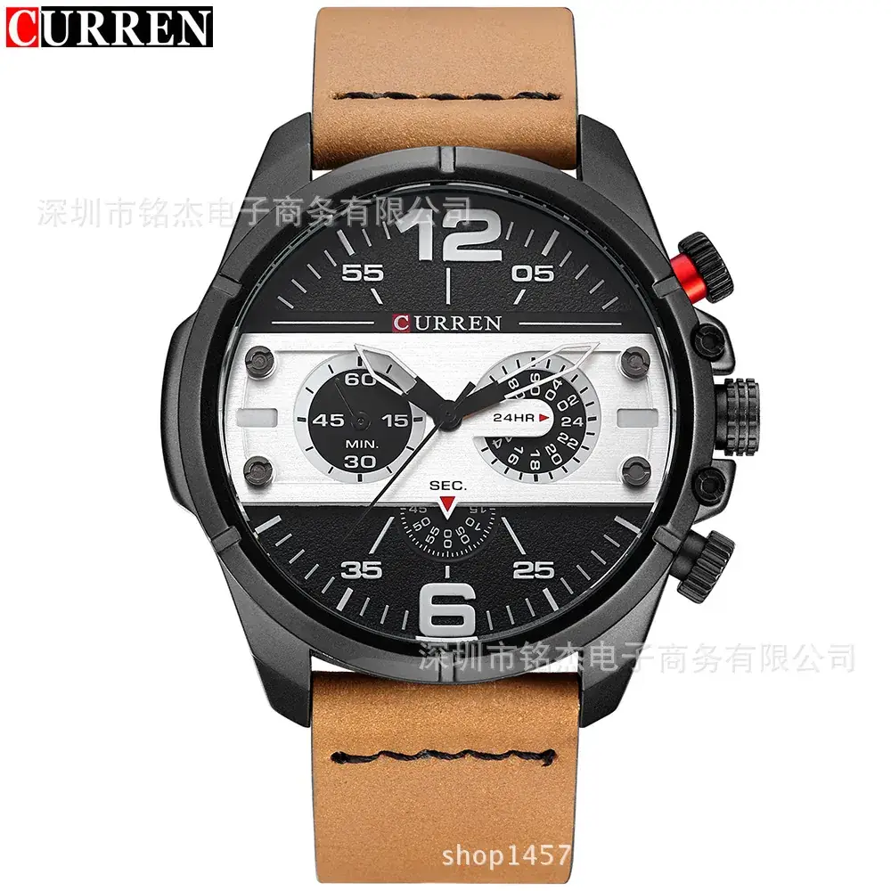 Men's Black Red Dial Sport Watch with 6-Hand Display - Image 4