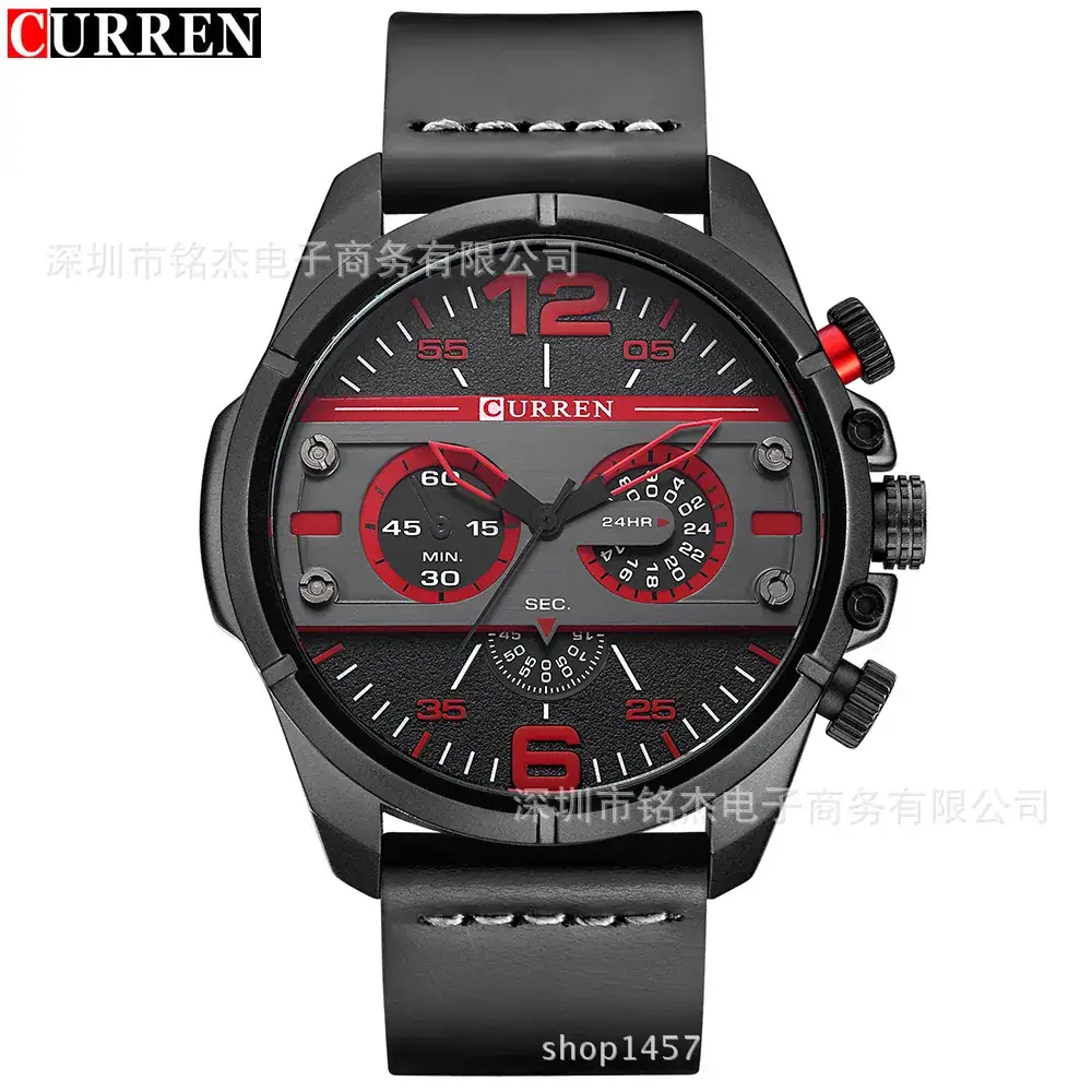 Men's Black Red Dial Sport Watch with 6-Hand Display - Image 5