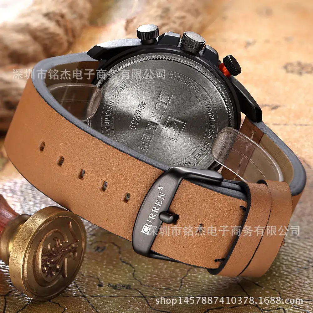 Men's Black Red Dial Sport Watch with 6-Hand Display - Image 8