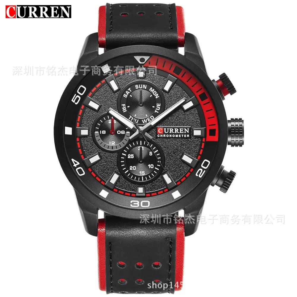 Curren Men's Black Quartz Chronograph Watch with Leather Strap - Image 5