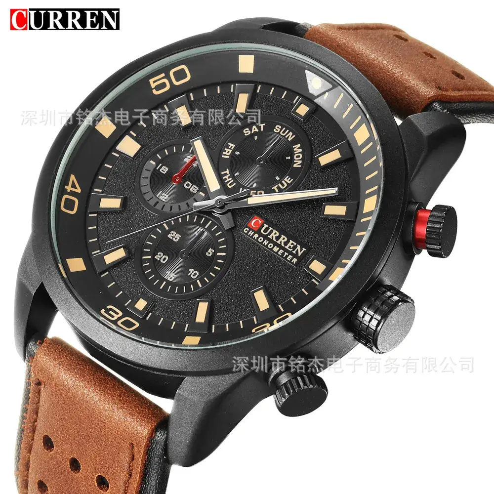 Curren Men's Black Quartz Chronograph Watch with Leather Strap - Image 6