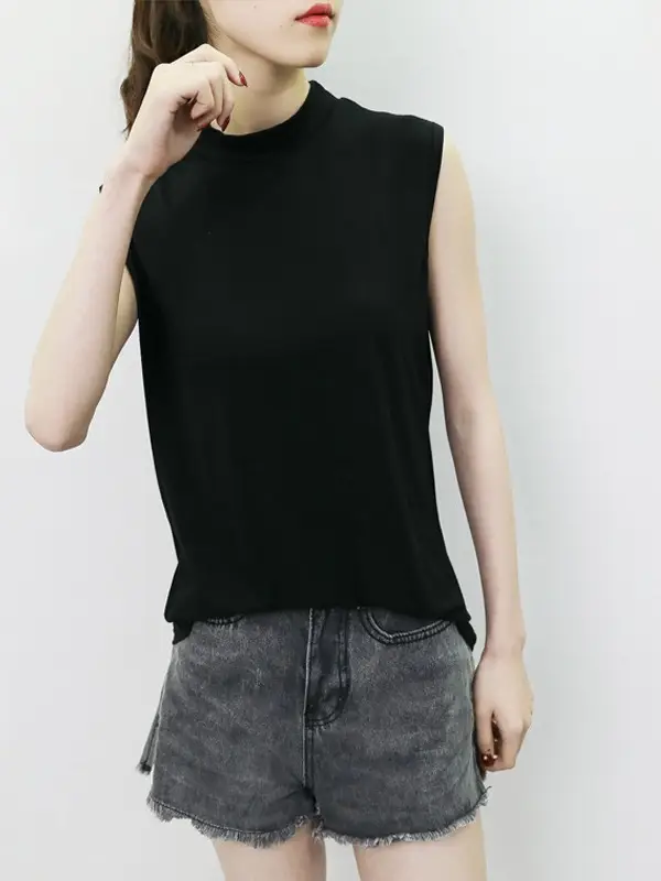 Women's Sleeveless Camisole with Half Collar Beige - Image 9