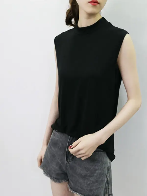 Women's Sleeveless Camisole with Half Collar Beige - Image 10