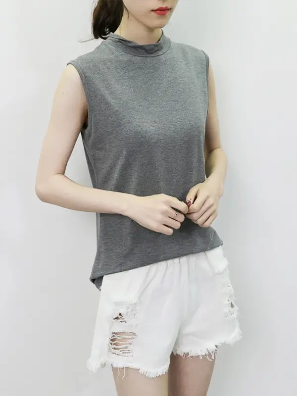 Women's Sleeveless Camisole with Half Collar Beige - Image 11
