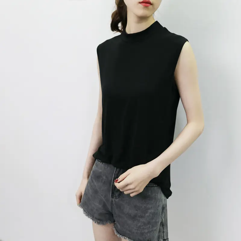 Women's Sleeveless Camisole with Half Collar Beige — feature 10