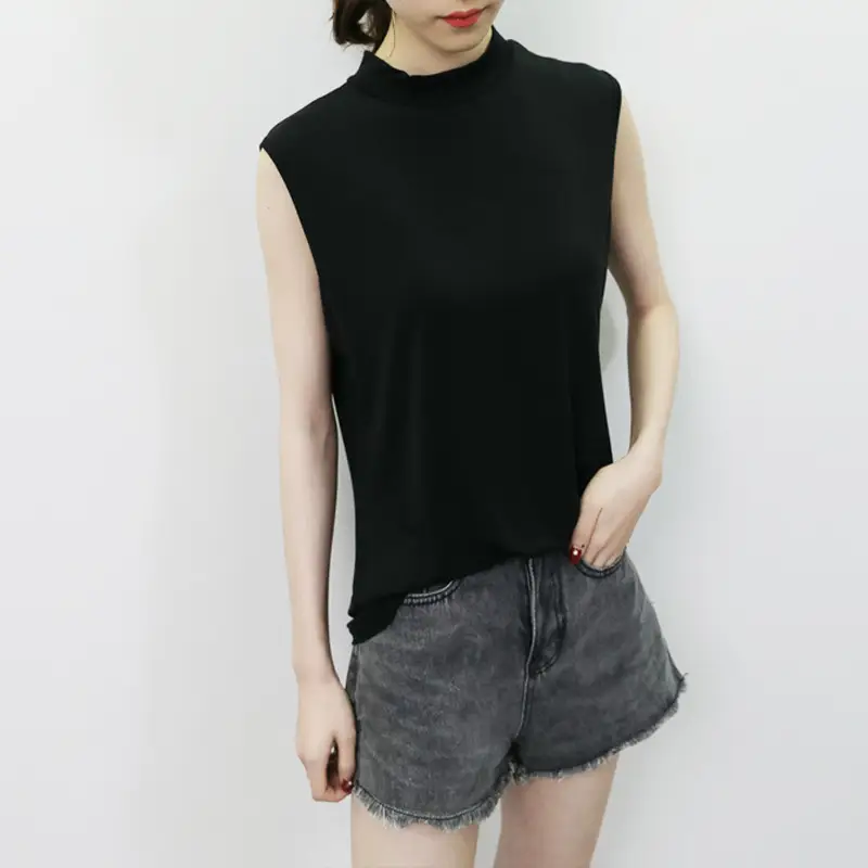 Women's Sleeveless Camisole with Half Collar Beige — feature 14