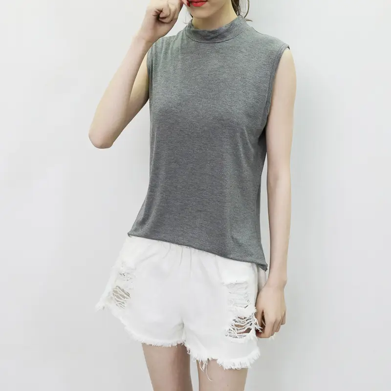 Women's Sleeveless Camisole with Half Collar Beige — feature 17