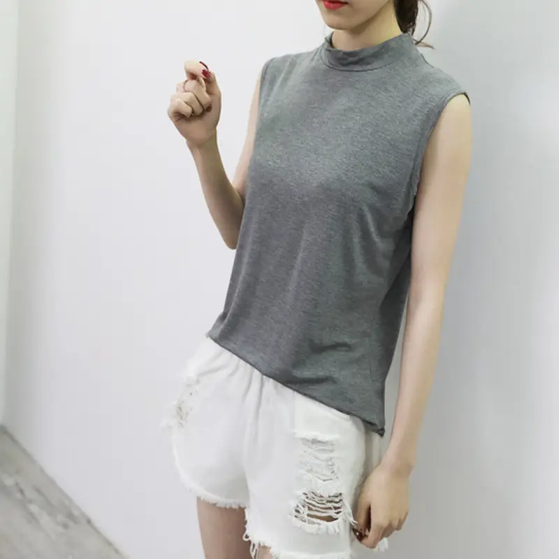 Women's Sleeveless Camisole with Half Collar Beige — feature 19