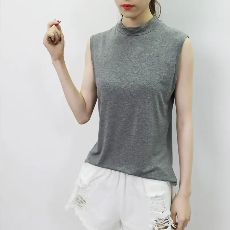 Women's Sleeveless Camisole with Half Collar Beige — feature 20
