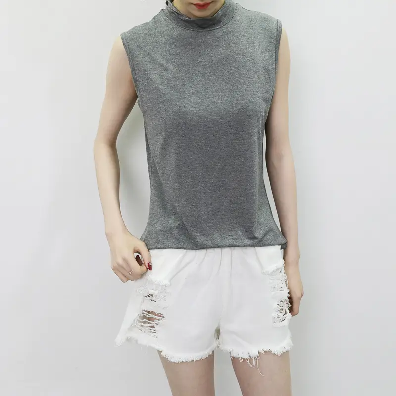 Women's Sleeveless Camisole with Half Collar Beige — feature 21