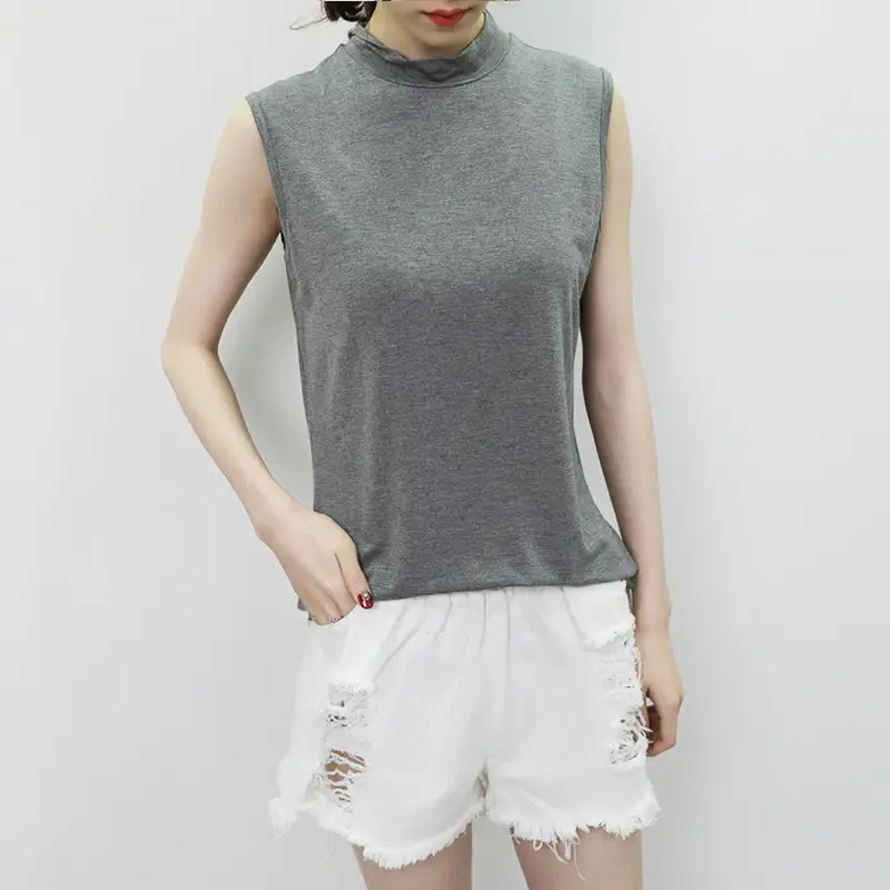 Women's Sleeveless Camisole with Half Collar Beige — feature 22