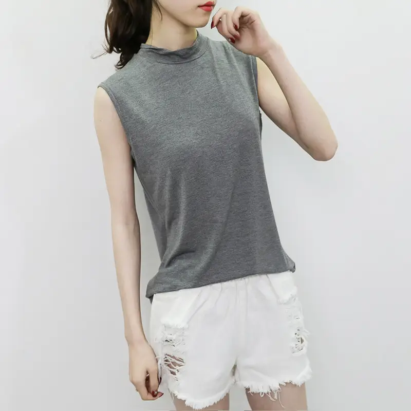 Women's Sleeveless Camisole with Half Collar Beige — feature 23