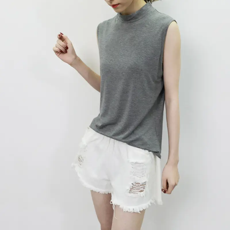 Women's Sleeveless Camisole with Half Collar Beige — feature 24
