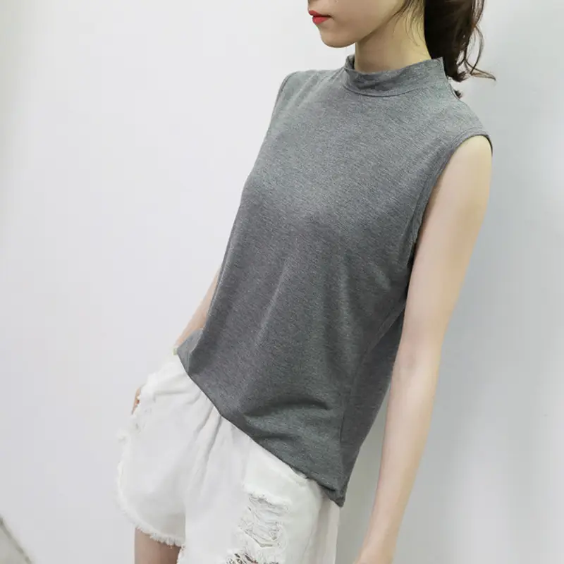 Women's Sleeveless Camisole with Half Collar Beige — feature 25