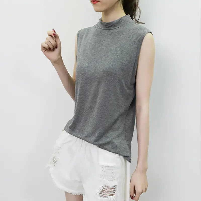Women's Sleeveless Camisole with Half Collar Beige — feature 26