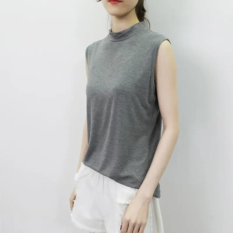Women's Sleeveless Camisole with Half Collar Beige — feature 27