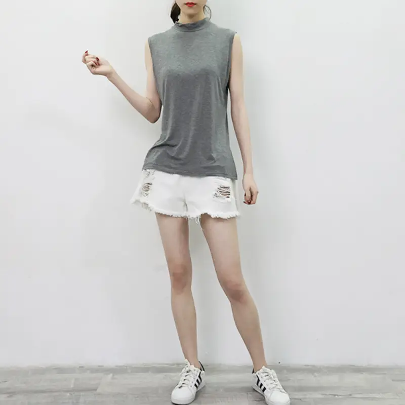 Women's Sleeveless Camisole with Half Collar Beige — feature 30