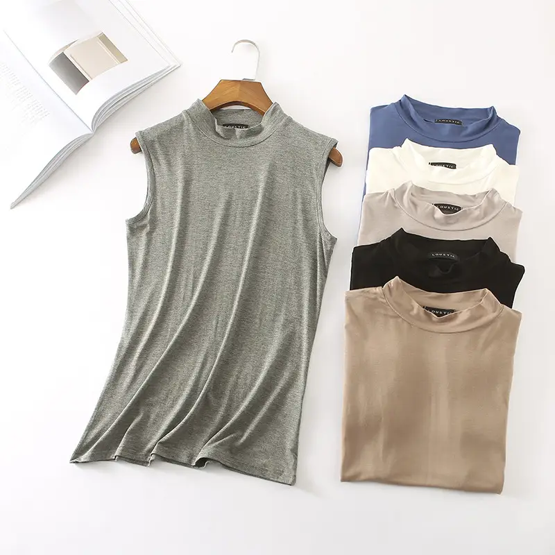 Women's Sleeveless Camisole with Half Collar Beige — feature 33