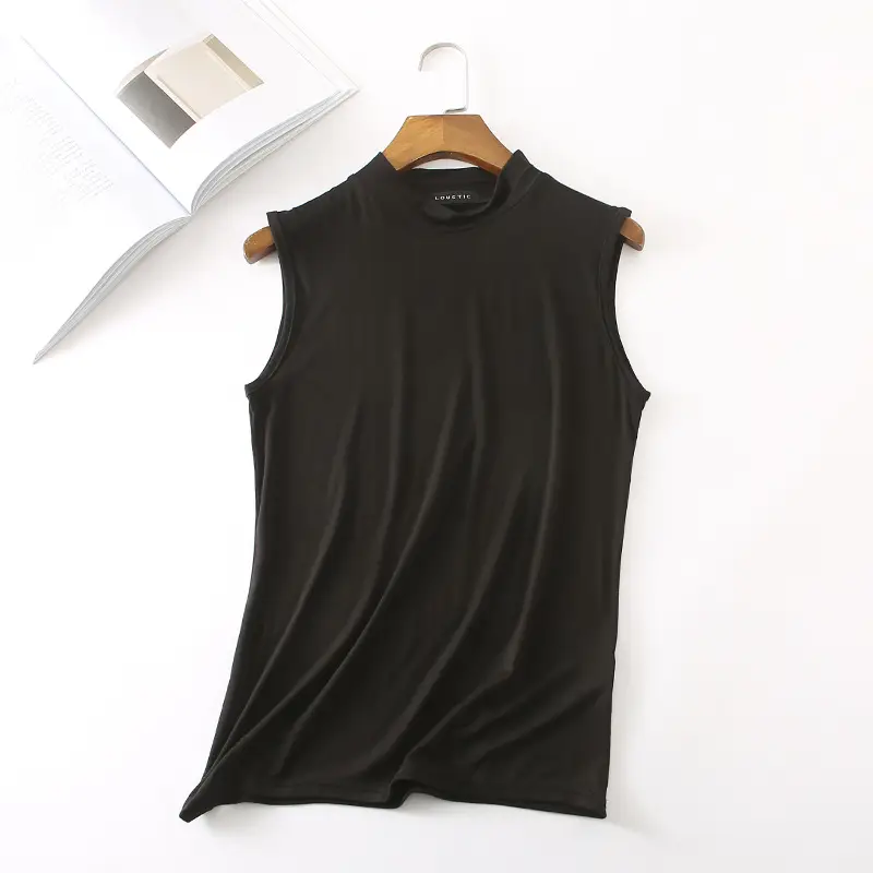 Women's Sleeveless Camisole with Half Collar Beige — feature 36