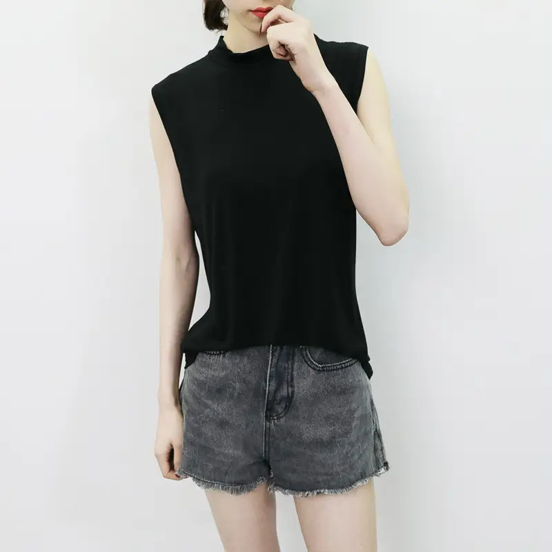 Women's Sleeveless Camisole with Half Collar Beige — feature 8