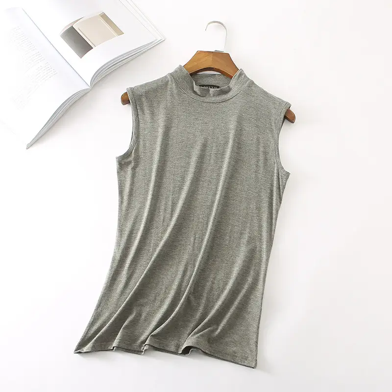 Women's Sleeveless Camisole with Half Collar Beige - Image 6