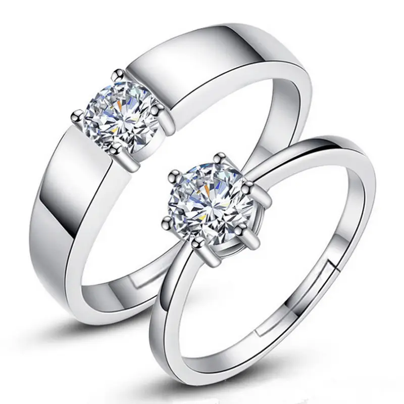Korean Style Couple Diamond Rings 925 Silver Wedding Set