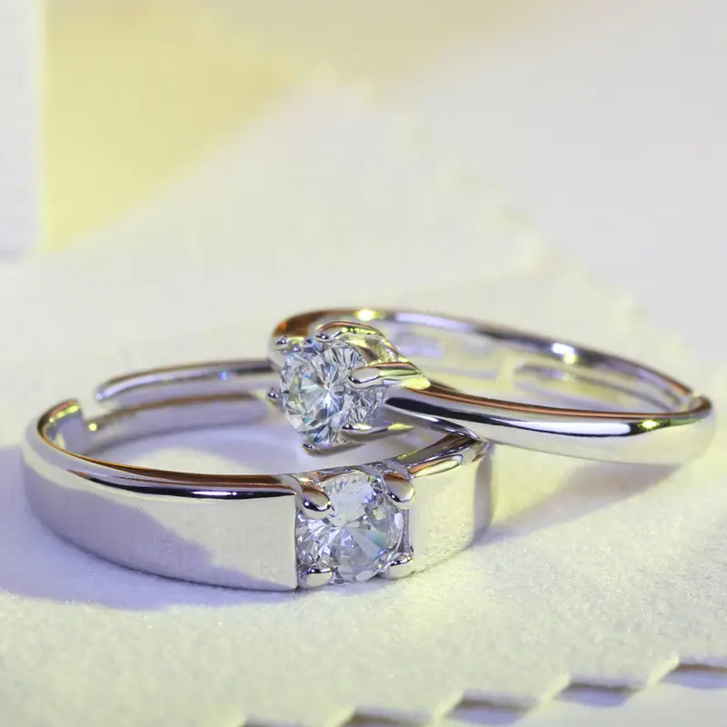 Korean Style Couple Diamond Rings 925 Silver Wedding Set