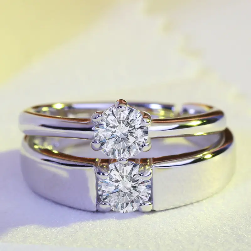 Korean Style Couple Diamond Rings 925 Silver Wedding Set