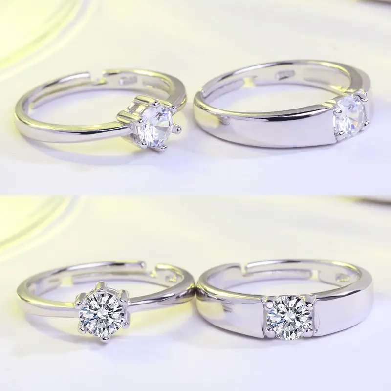 Korean Style Couple Diamond Rings 925 Silver Wedding Set