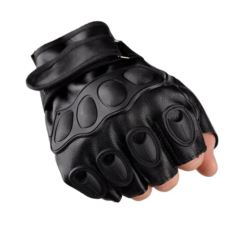 Men's Black Leather Half Finger Gloves Cycling Sports - Image 3