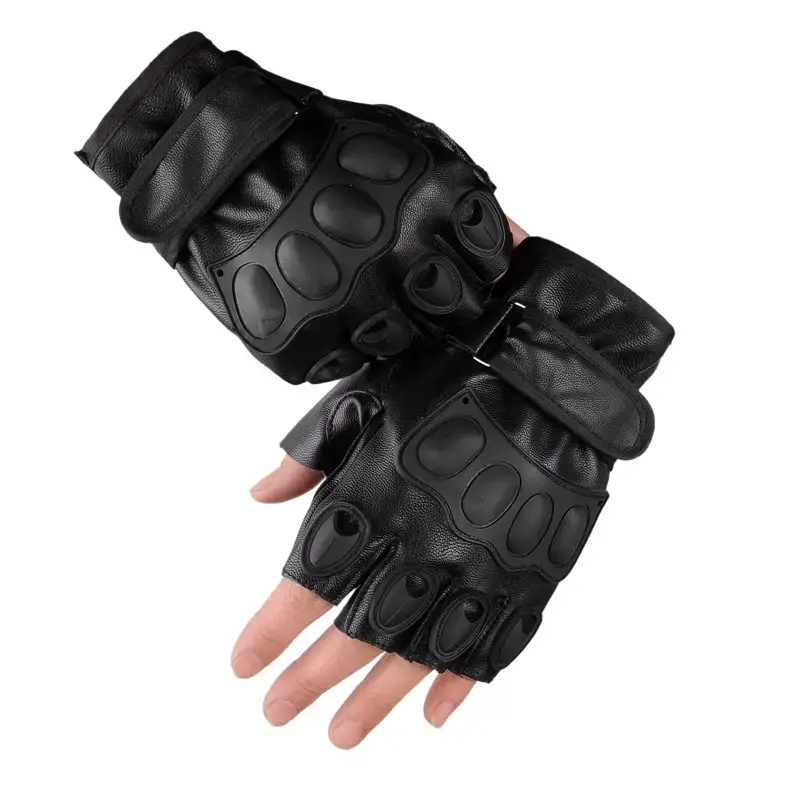 Men's Black Leather Half Finger Gloves Cycling Sports - Image 5