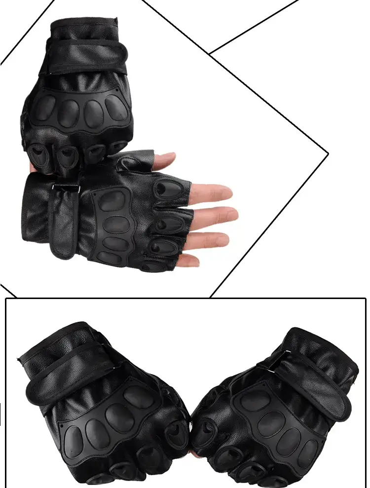 Men's Black Leather Half Finger Gloves Cycling Sports — feature 10