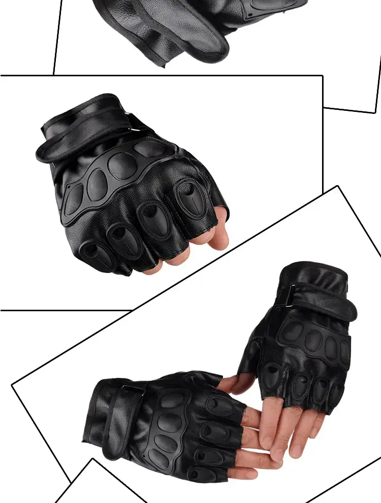 Men's Black Leather Half Finger Gloves Cycling Sports — feature 9