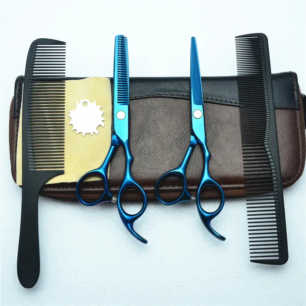 Blue 5.5/6 Inch Hair Scissors Flat Cut Set - Image 4