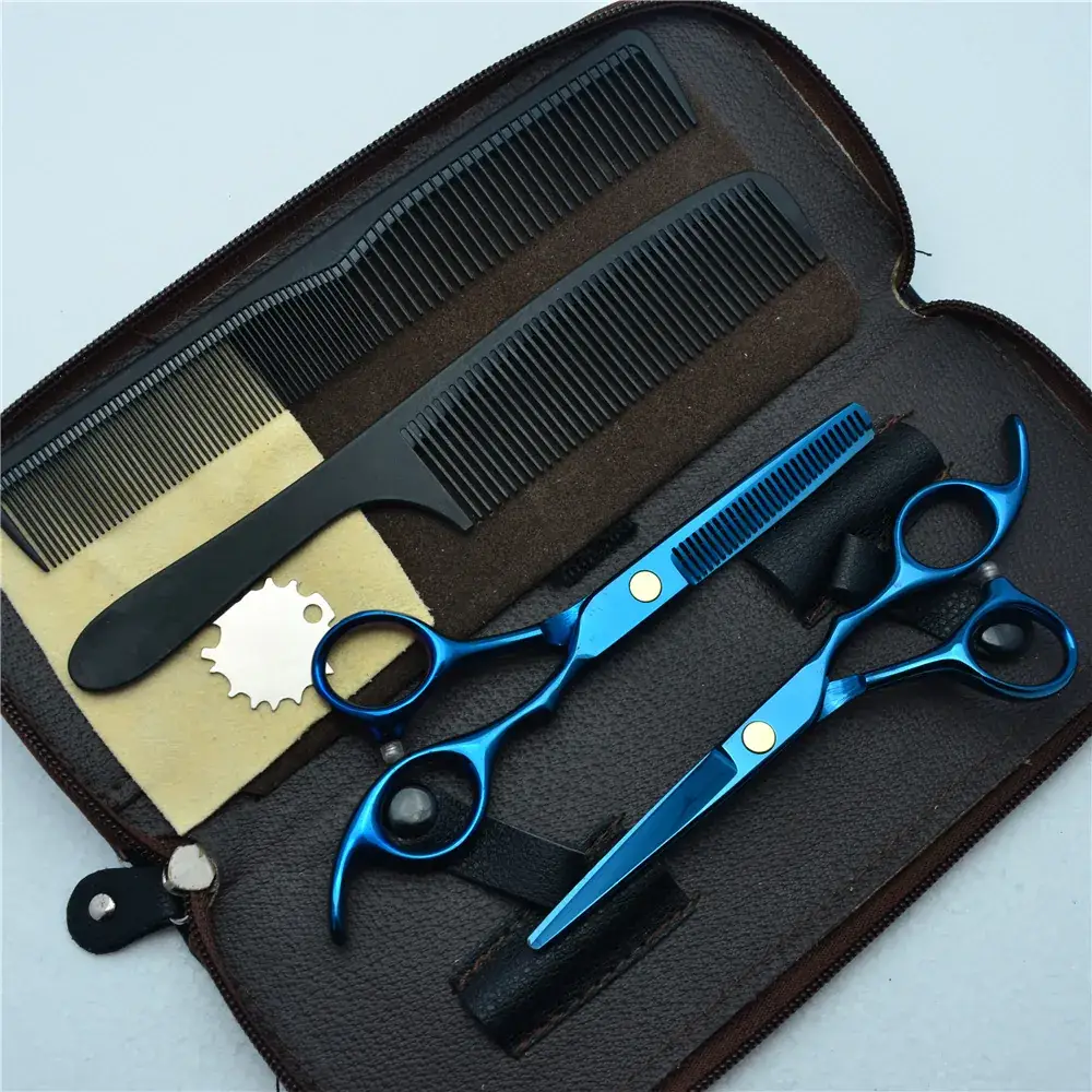 Blue 5.5/6 Inch Hair Scissors Flat Cut Set - Image 2
