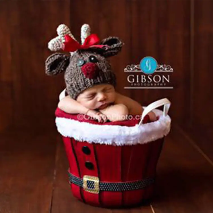 Kids' Red Bow Knitted Hat with Red Nose - Image 3