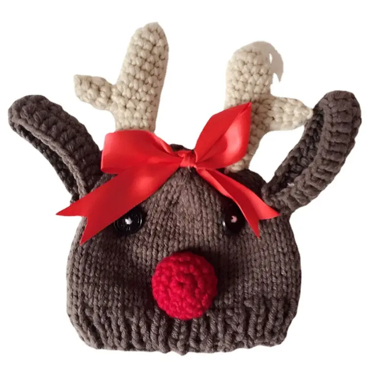 Kids' Red Bow Knitted Hat with Red Nose - Image 4