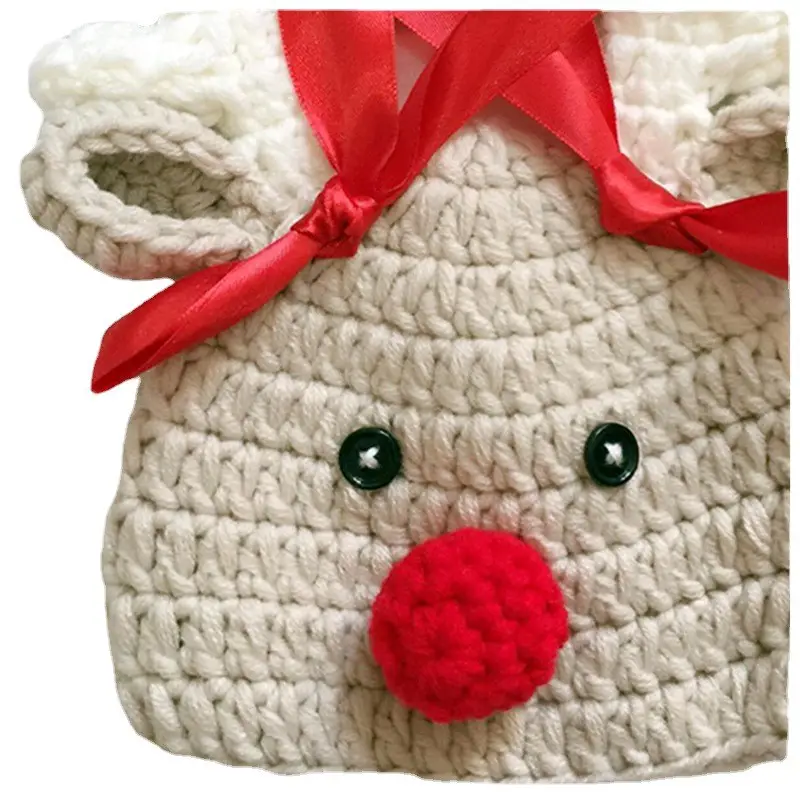 Kids' Red Bow Knitted Hat with Red Nose - Image 5