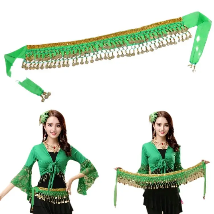 Black Belly Dance Waist Chain with Hanging Coins - Image 16