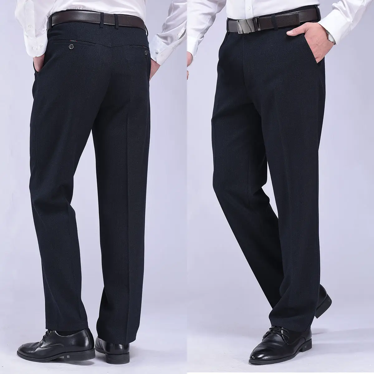 Men's Black Fleece Pants Deep Crotch Loose Winter Casual - Image 3