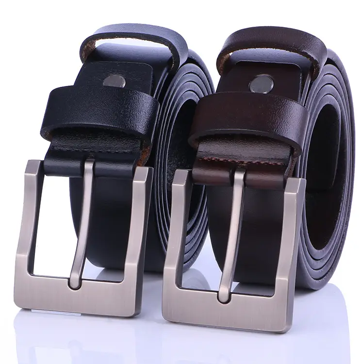 Men's Genuine Leather Pin Buckle Belt Black - Image 6