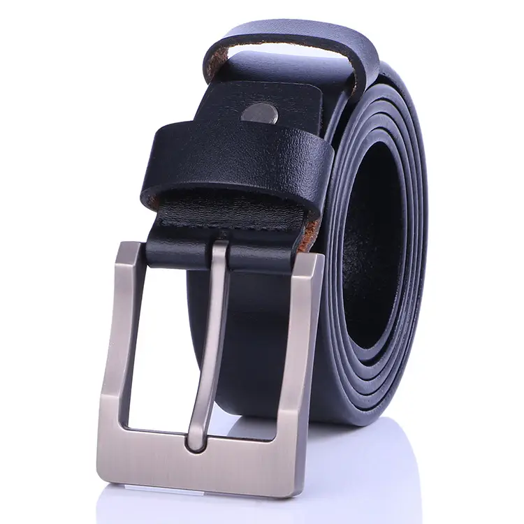 Men's Genuine Leather Pin Buckle Belt Black - Image 2