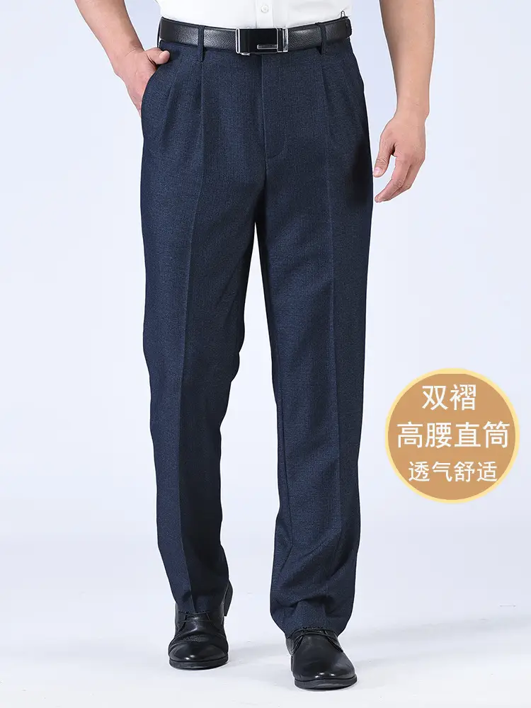 Double Pleated High Waist Trouser for Men Navy Blue - Image 15