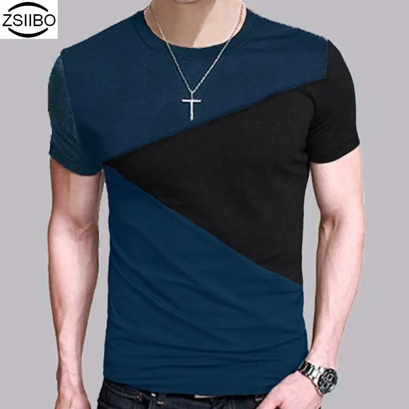 Men's Cross-Color Round Neck T-Shirt Korean Style - Image 6