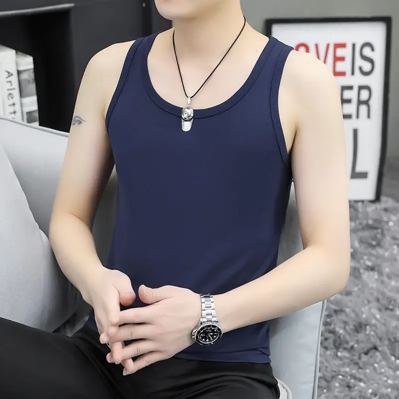 Men's Black Cotton Sleeveless Vest Slim Fit Casual Sports Wear